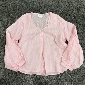 Laura Ashley Linen Long Sleeve Blouse in Pink, Size L